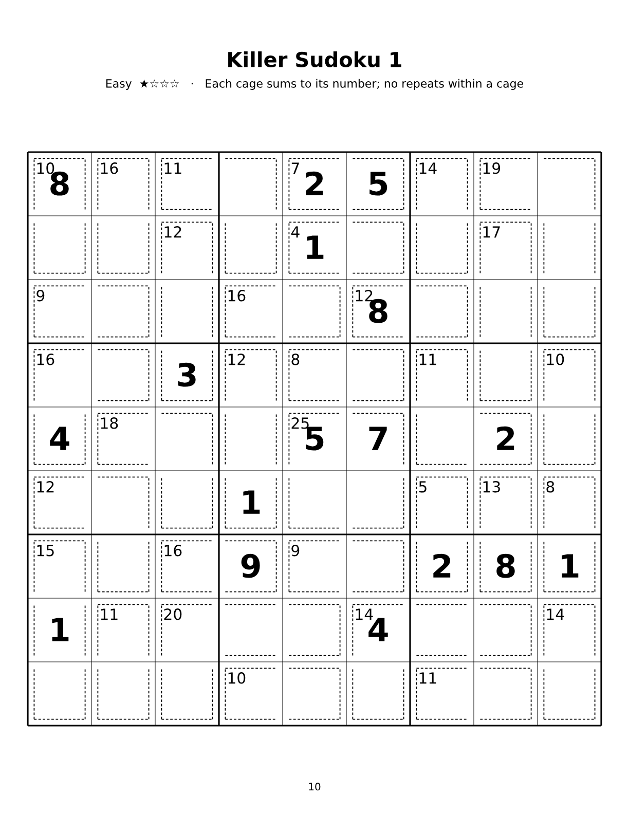 Killer Sudoku page
