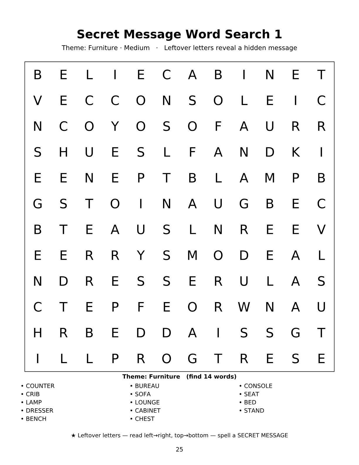 Secret Message Word Search page