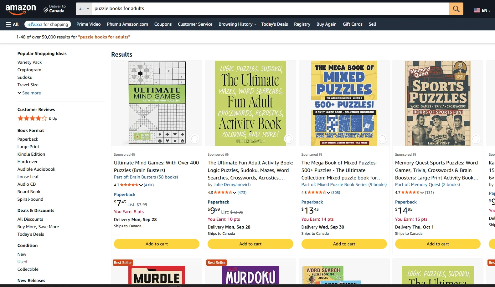 Amazon search: puzzle books for adults