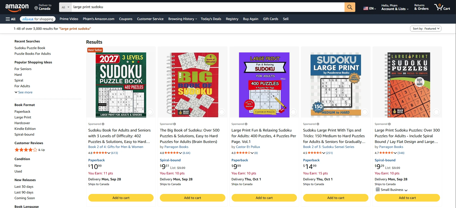 Amazon search: large print sudoku